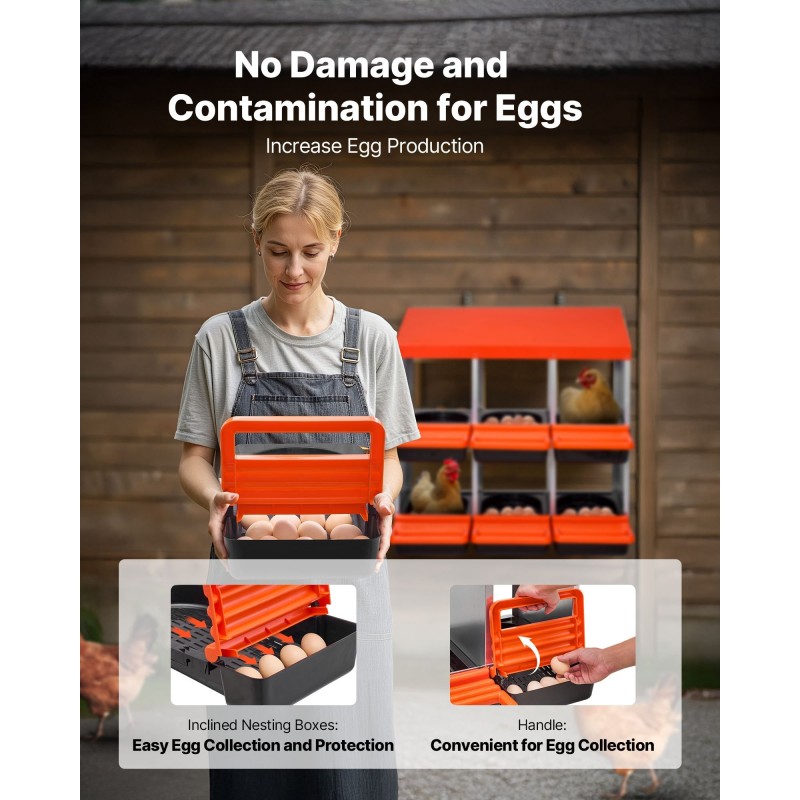 Munintapesä siipikarjalle kaksitasoinen 6 lokeroa galvanoitu teräs lujamuovi kallistettu pohja