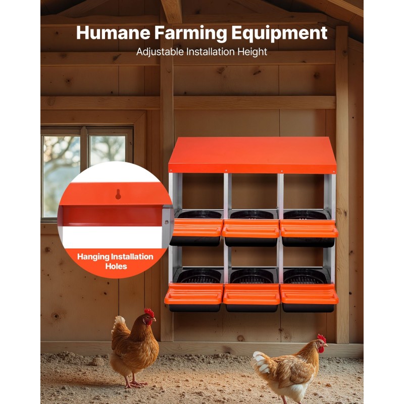 Munintapesä siipikarjalle kaksitasoinen 6 lokeroa galvanoitu teräs lujamuovi kallistettu pohja