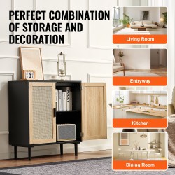 Rottinkikaappi luonnonrottinkiovilla musta runko 2 ovea säädettävät hyllyt magneettilukot