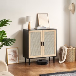 Rottinkikaappi luonnonrottinkiovilla musta runko 2 ovea säädettävät hyllyt magneettilukot