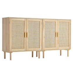 Rottinkikaappi kaksi kappaletta luonnollinen rottinki melamiinirunko neljä magneettilukollista ovea säädettävät hyllyt