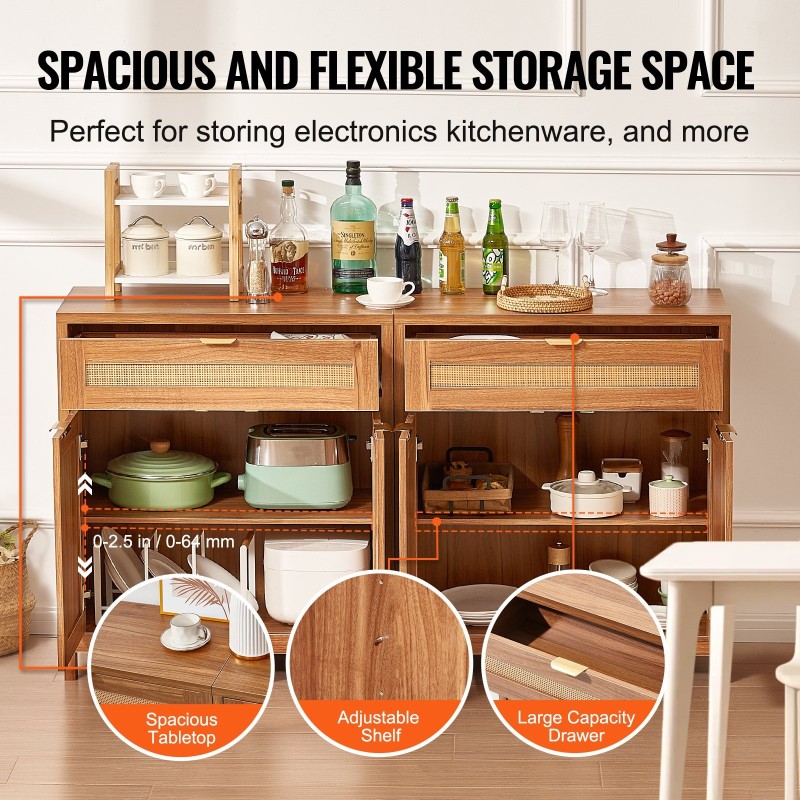 Rottinkikaappipari 2 kpl muovirottinki 4 magneettiovea 2 laatikkoa säädettävät hyllyt luonnonpuu