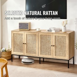 Rottinkityylinen säilytyskaappi MDF runko muovirottinkiovilla neljällä ovella säädettävillä hyllyillä kaatumissuojalla