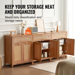 Rottinkikaappisetti kolmen kaapin muovirottinki luonnonpuu kuusi magneettiovea kolme laatikkoa säädettävät hyllyt