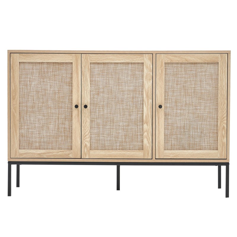 Rottinkikaappi muovirottinkiovilla MDF ja rautarunko 1200x360x800 mm 3 magneettiovea säädettävät hyllyt