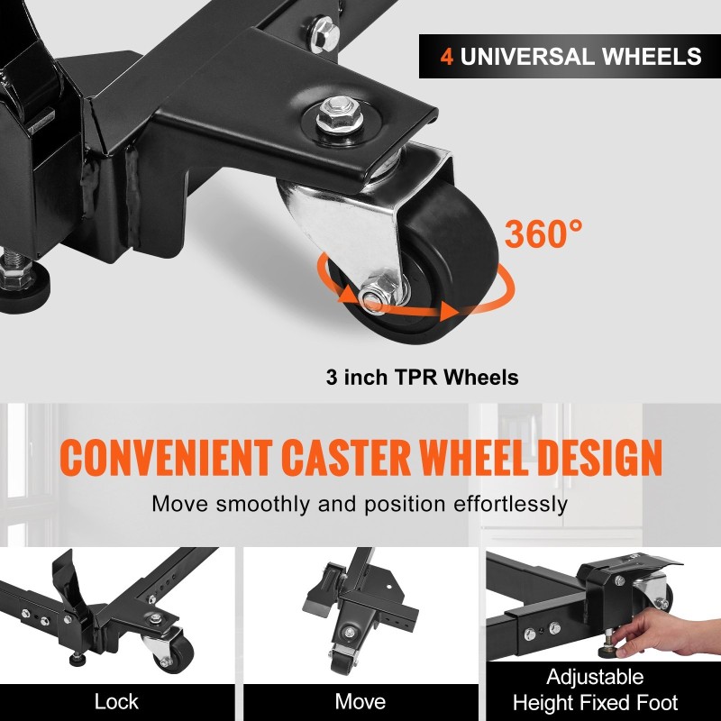 Siirrettävä teräsalusta säädettävä 508–711×622–850 mm 680 kg 4 lukittavaa kääntöpyörää