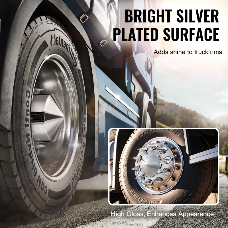 Akselinsuojasarja ABS hopeanvärinen piikkimallinen 2 etu ja 4 taka 10-reikäisille vanteille