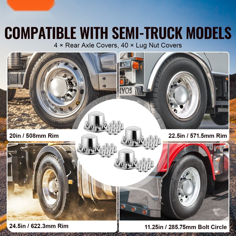 Puoliperävaunun vetoauton taka-akselin suojasarja ABS-muovi kirkashopea 10-reikäisille