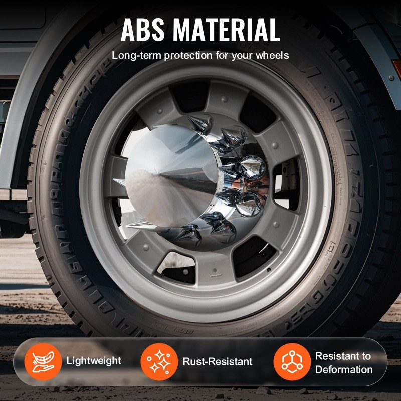 Takapyörän akselinsuojasarja ABS-muovi kirkas hopea 10-reikäisille vanteille 11,25 tuuman pulttijako