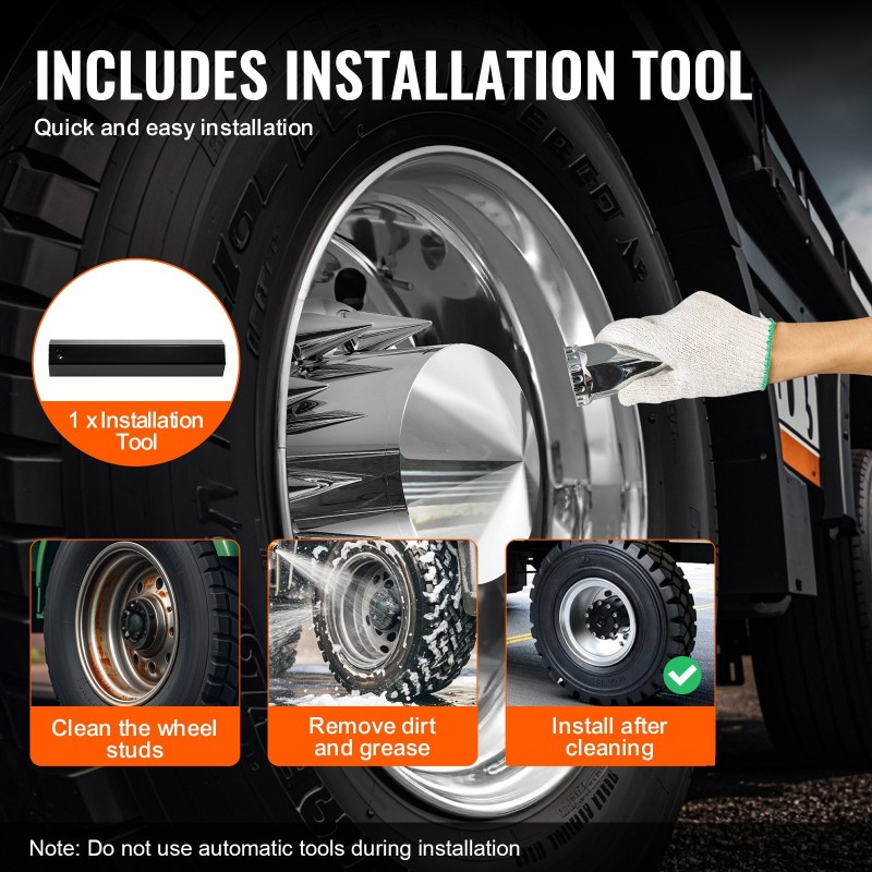 Takapyörän akselinsuojasarja ABS-muovi kirkas hopea 10-reikäisille vanteille 11,25 tuuman pulttijako