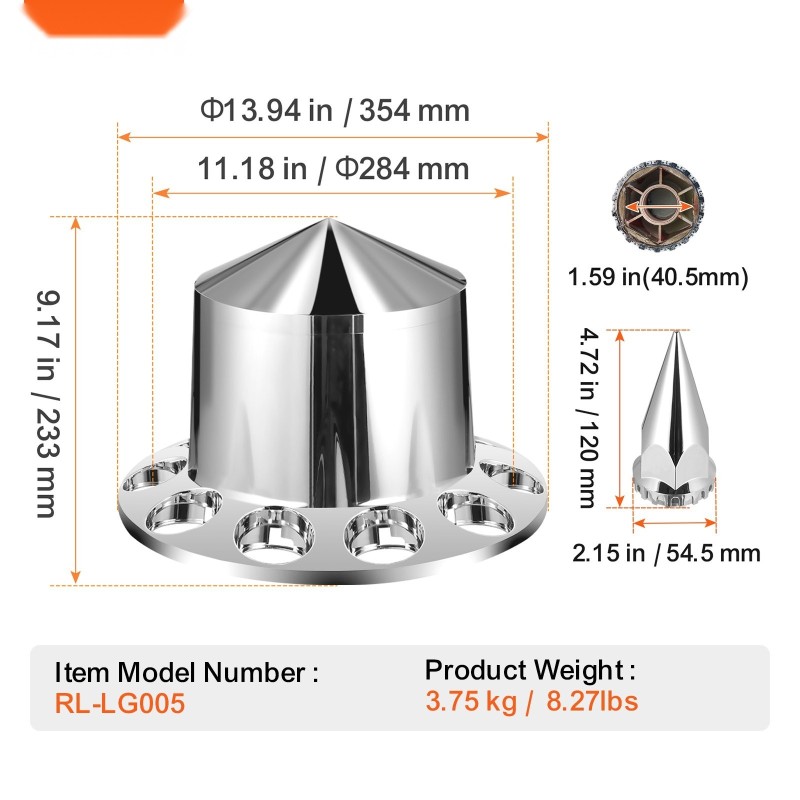 Takapyörän akselinsuojasarja ABS-muovi kirkas hopea 10-reikäisille vanteille 11,25 tuuman pulttijako