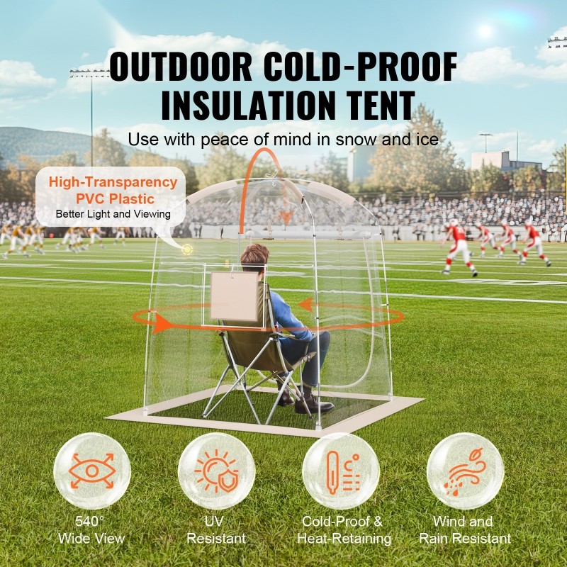 Ulkoteltta läpinäkyvä PVC-muovi yhden hengen 1,27x1,27x1,6 m urheilutapahtumiin