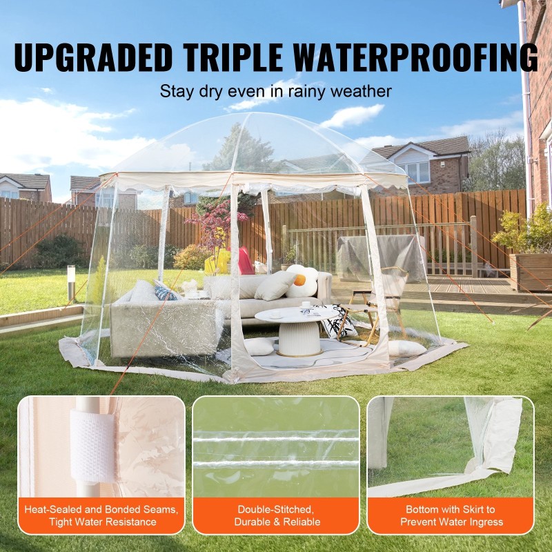 Urheiluteltta säänkestävä läpinäkyvä PVC-muovi 3,66x3,66 m 8–10 hengelle