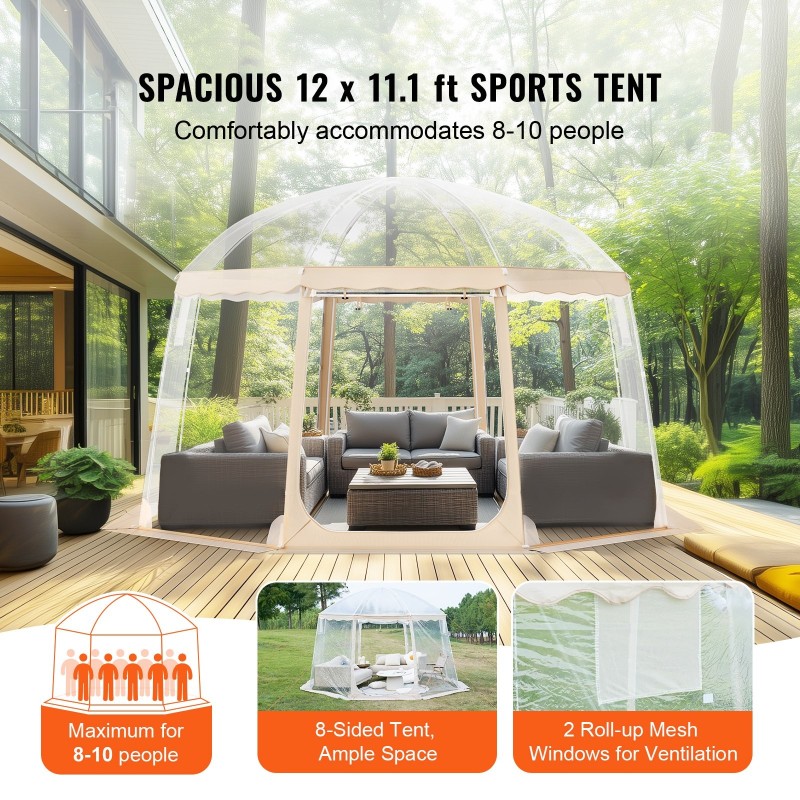 Urheiluteltta säänkestävä läpinäkyvä PVC-muovi 3,66x3,66 m 8–10 hengelle