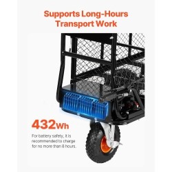 Sähkökäyttöinen teräskärry 226 kg kantavuus 36V 432Wh akku harjaton 500W moottori