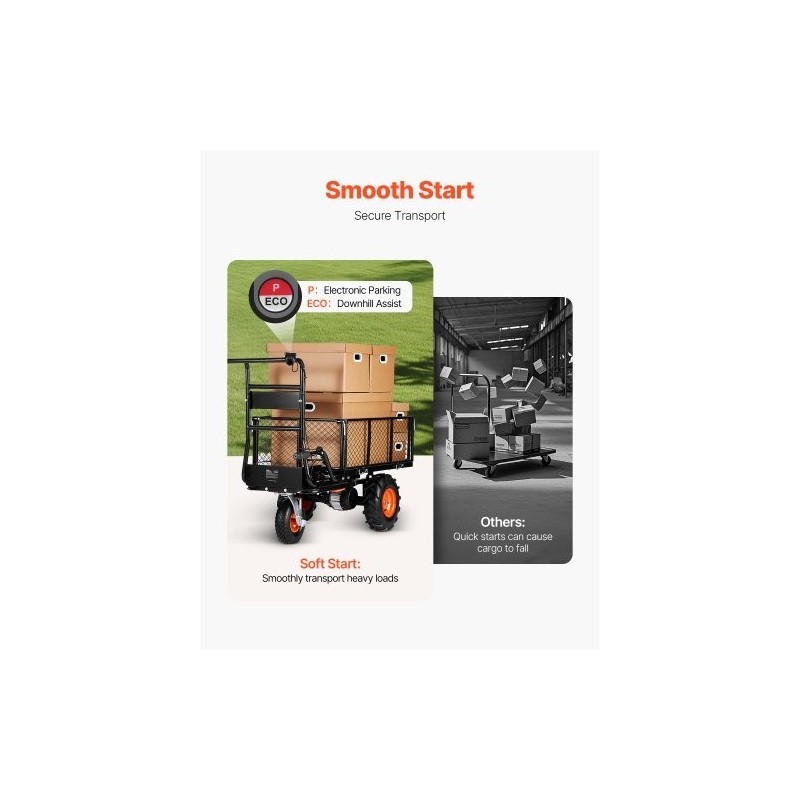 Sähkökäyttöinen teräskärry 226 kg kantavuus 36V 432Wh akku harjaton 500W moottori