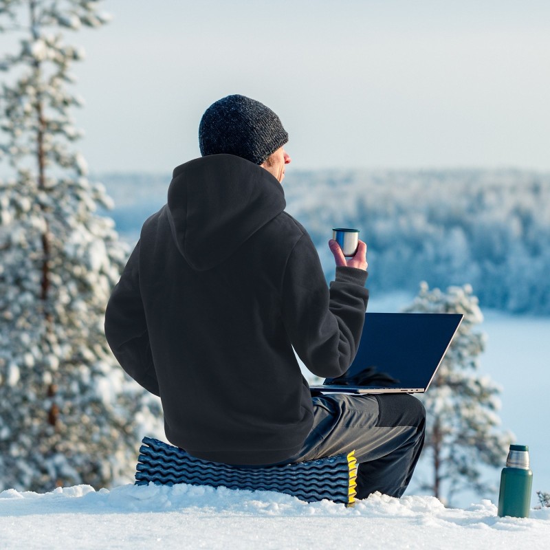 Lämmitettävä vetoketjuhuppari fleecevuori 5 lämmitysvyöhykettä 7,4 V virtapankki XXXL musta