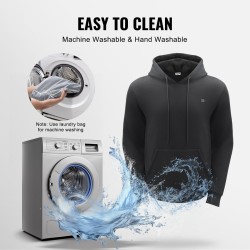 Lämmitettävä huppari XXXL musta 50% puuvillaa 50% polyesteriä fleecevuori 5 lämmitysaluetta