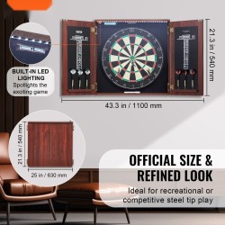 Tikkataulu ja kaappi 45 cm sisal integroitu LED valaistus 6 teräskärkistä tikkaa