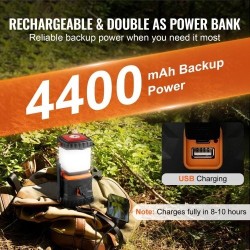 LED-retkilyhty 1000LM 360° valaistus ladattava 4400mAh akku USB-lataus 4 valaistustilaa