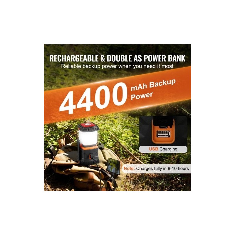 LED-retkilyhty 1000LM 360° valaistus ladattava 4400mAh akku USB-lataus 4 valaistustilaa