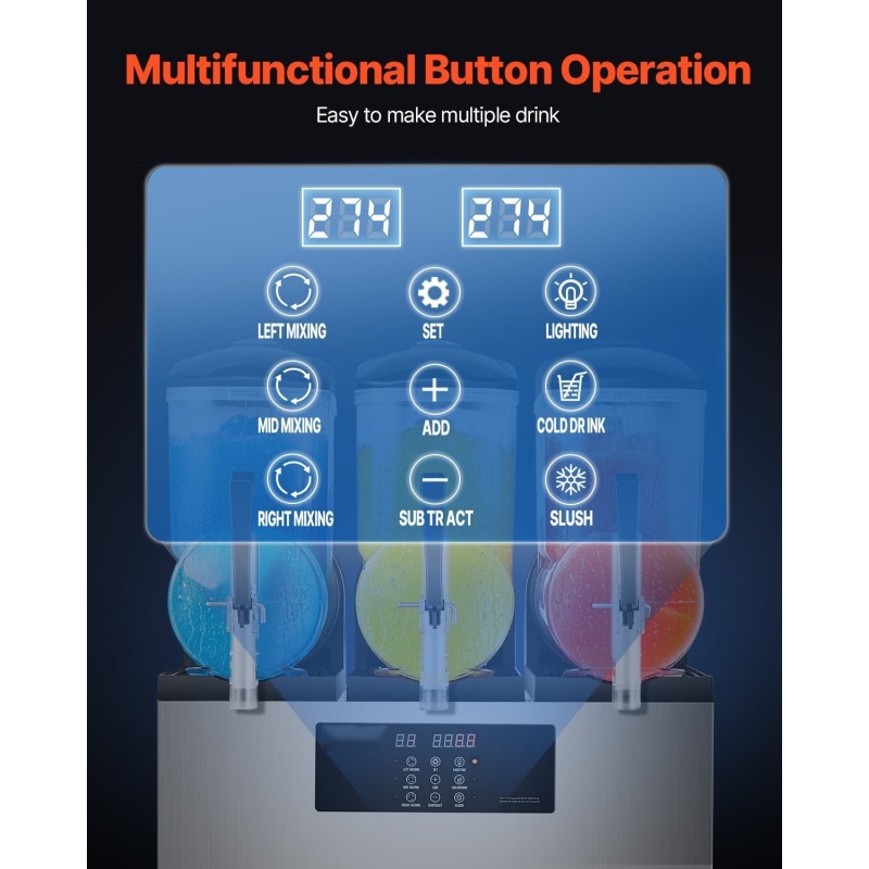 Jääjuomakone ruostumatonta terästä kolmella 12 litran säiliöllä ravintoloihin kahviloihin baareihin