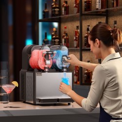 Slush-kone ruostumatonta terästä kahdella kolmen litran säiliöllä viisitoista asetusta kotiin ja kahviloihin