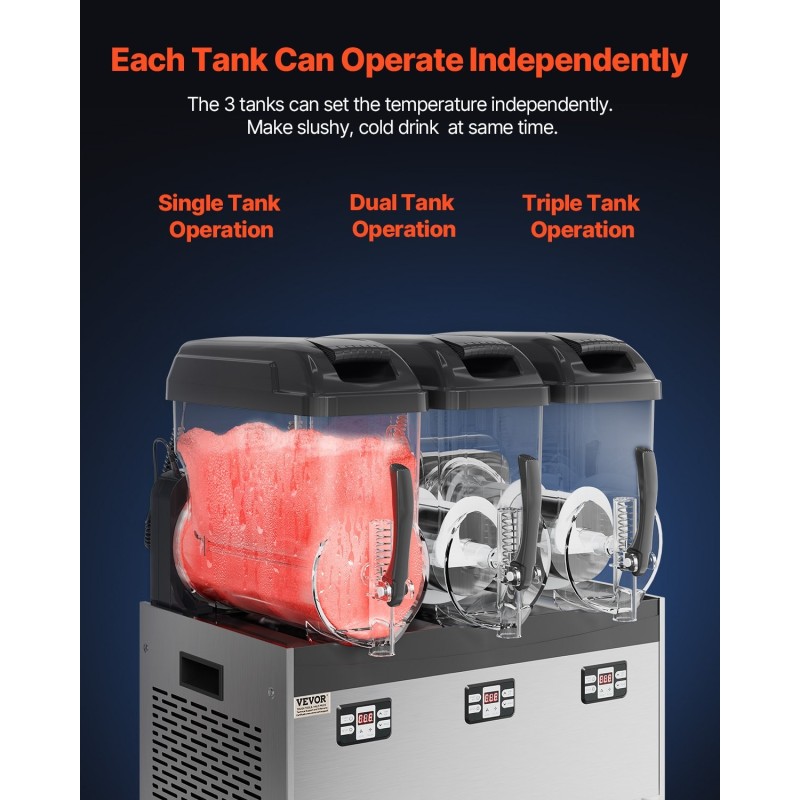 Slush-kone ruostumatonta terästä kolme kahdentoista litran säiliötä kahviloihin ja baareihin