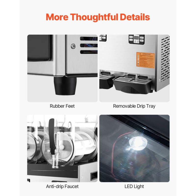 Slush-kone ruostumatonta terästä kolme kahdentoista litran säiliötä kahviloihin ja baareihin