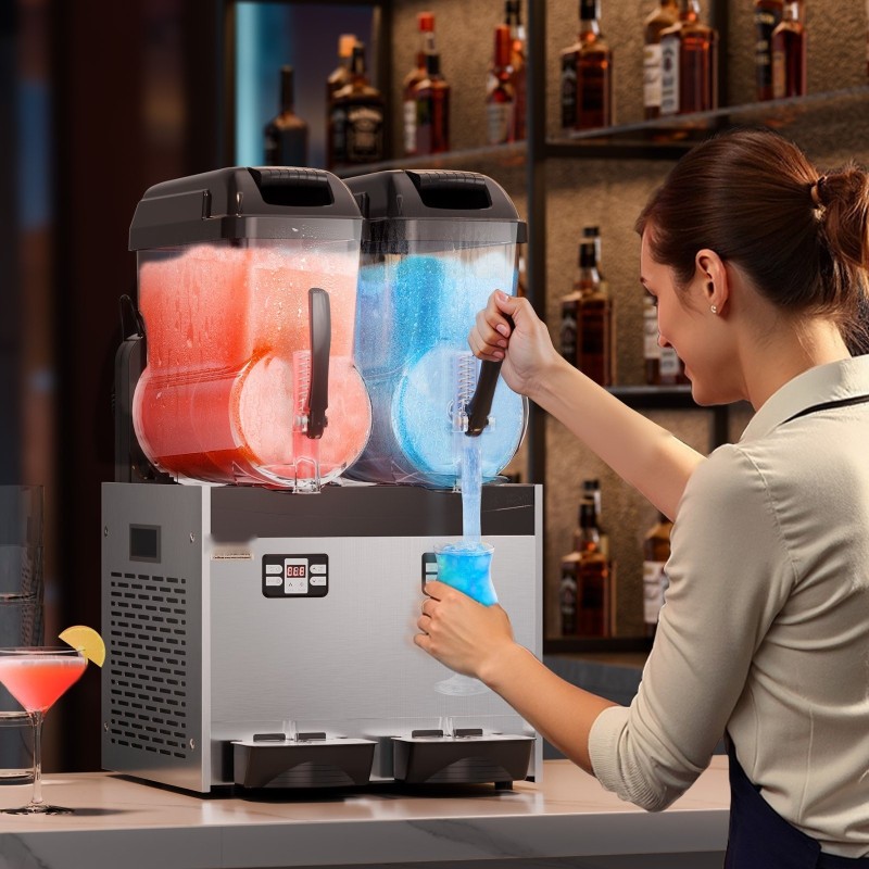 Kaupallinen slushikone ruostumaton teräs kaksi kahdentoista litran säiliötä yhdeksänkymmentäkuusi kuppia kahviloihin baareihin