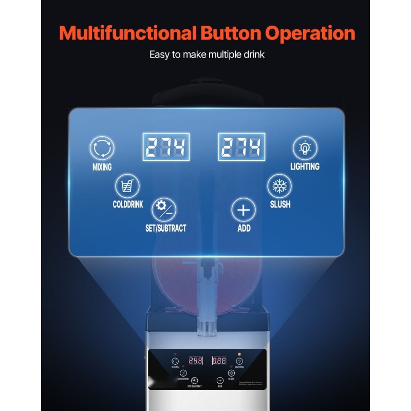 Slush-kone 12 L ruostumaton teräsrunko PC-säiliö 48 kupillista ravintoloihin ja kotikäyttöön