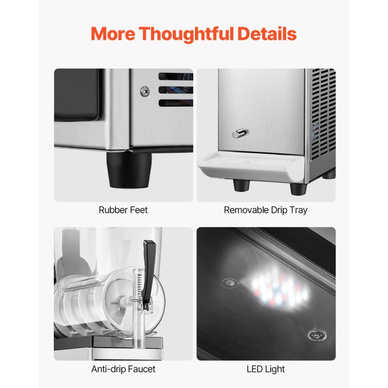 Slush-kone 12 L ruostumaton teräsrunko PC-säiliö 48 kupillista ravintoloihin ja kotikäyttöön