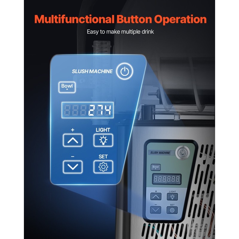 Jääslush-kone 4 L ruostumaton teräs PC-säiliö 15 asetusta