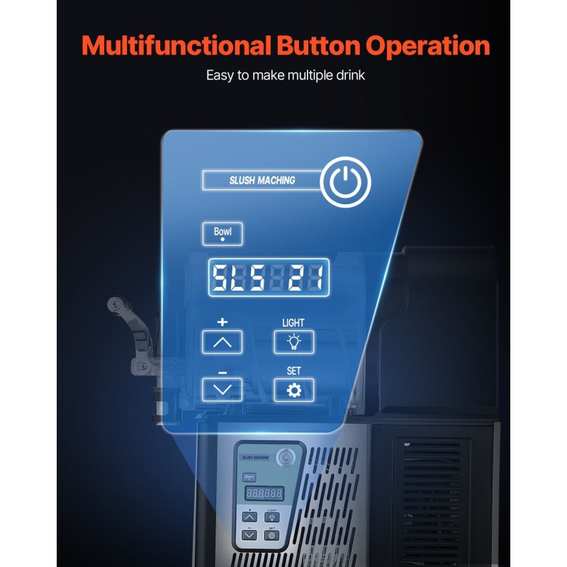 Slush-kone ruostumatonta terästä muovinen 3 L säiliö digitaalinen näyttö 15 asetusta