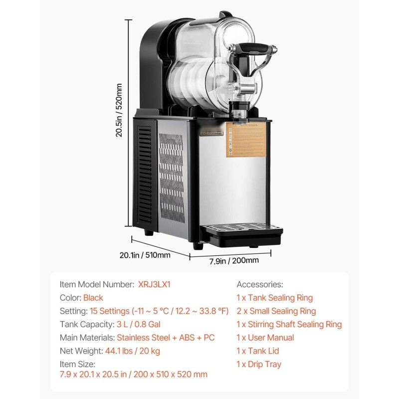 Slush-kone ruostumatonta terästä muovinen 3 L säiliö digitaalinen näyttö 15 asetusta
