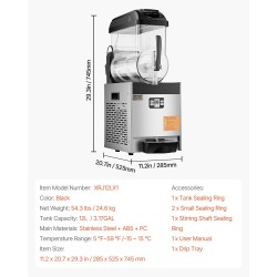 Slushikone 12 l yksisäiliöinen ruostumaton teräsrunko polykarbonaattisäiliö ammattikäyttöön