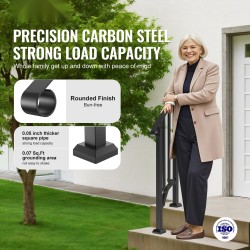 Portaiden käsijohde hiiliterästä ulkokäyttöön yhdelle tai kahdelle portaille asennussarjan kanssa musta