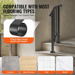 Portaiden käsijohde hiiliterästä ulkokäyttöön yhdelle tai kahdelle portaille asennussarjan kanssa musta