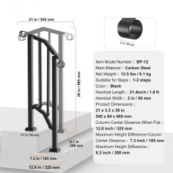 Portaiden käsijohde hiiliterästä ulkokäyttöön yhdelle tai kahdelle portaille asennussarjan kanssa musta