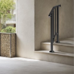 Portaiden käsijohde hiiliterästä ulkokäyttöön yhdelle tai kahdelle portaille asennussarjan kanssa musta