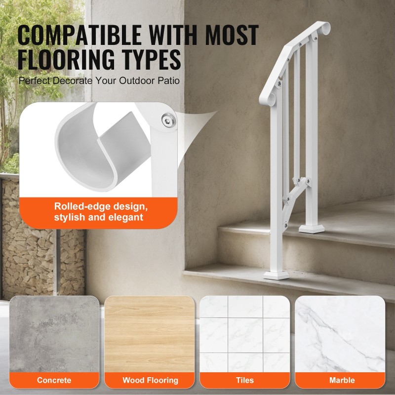 Käsijohde ulkoportaisiin hiiliteräksinen 1–2 portaalle valkoinen retrokaari