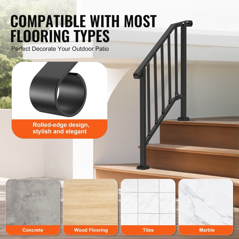 Portaiden kaide hiiliteräksinen kahden tai kolmen askelman musta säädettävä kulma