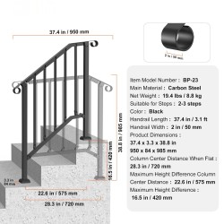 Portaiden kaide hiiliteräksinen kahden tai kolmen askelman musta säädettävä kulma