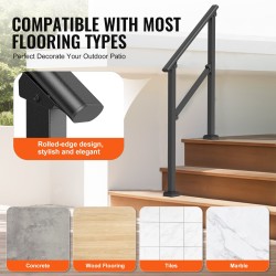 Ulkoportaiden hiiliteräskaide yhdelle tai kahdelle portaalle säädettävä musta neliöputki asennussarjalla