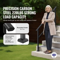 Käsijohde 1380 mm hiiliterästä 4–5 askelman ulkoportaisiin musta neliöputki asennussarjalla