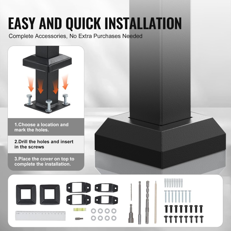 Käsijohde 1380 mm hiiliterästä 4–5 askelman ulkoportaisiin musta neliöputki asennussarjalla