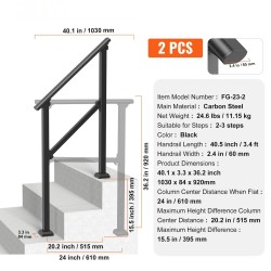 Portaiden hiiliteräksiset kaiteet kaksi kappaletta sopivat yhdelle tai kahdelle portaalle musta