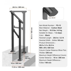Hiiliteräksinen käsijohde ulkoportaikkoon 1–2 portaalle musta 680 mm säädettävä kulma