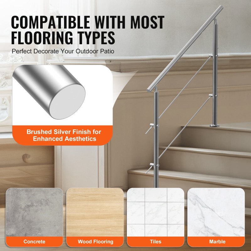 Käsijohde ruostumattomasta teräksestä 120 cm ulkoportaisiin kaksi poikkitankoa