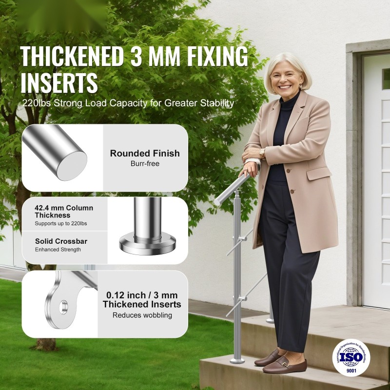 Kaide ulkoportaisiin ruostumattomasta teräksestä 800 mm kaksipilarinen kaksi poikkitankoa säädettävä kulma